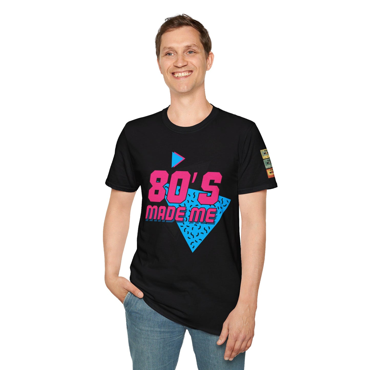 Retro Synthwave T-Shirt with Cassette Arm Design