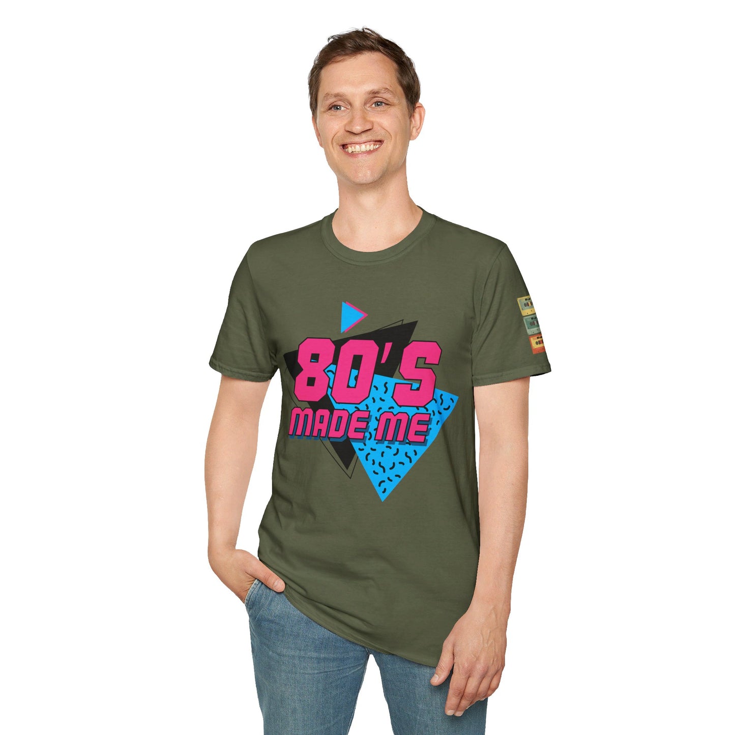 Retro Synthwave T-Shirt with Cassette Arm Design